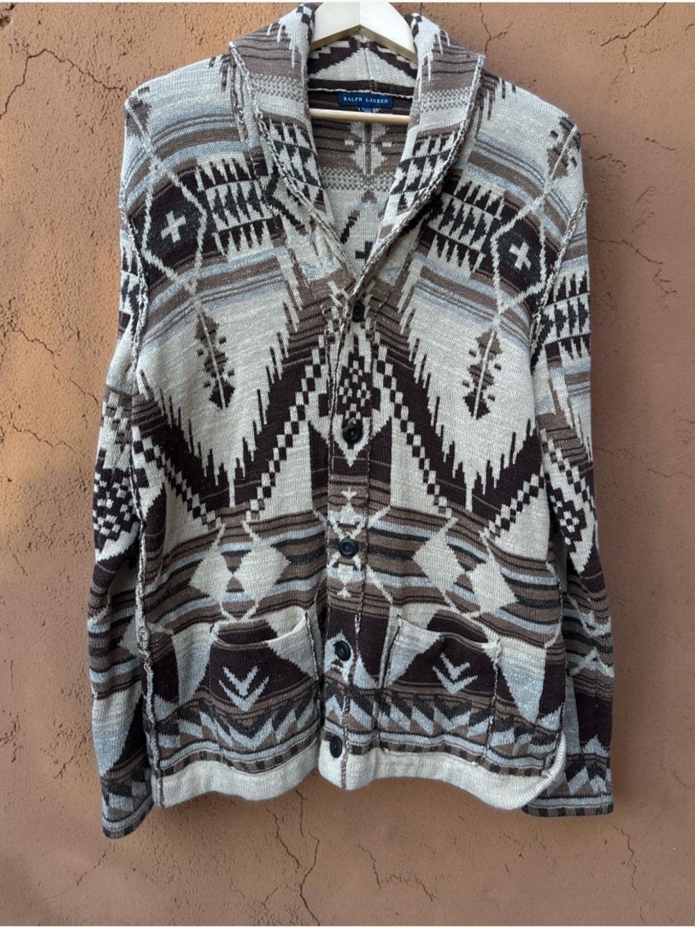 Ralph Lauren men’s geometric aztec design cardigan . 💯 cotton